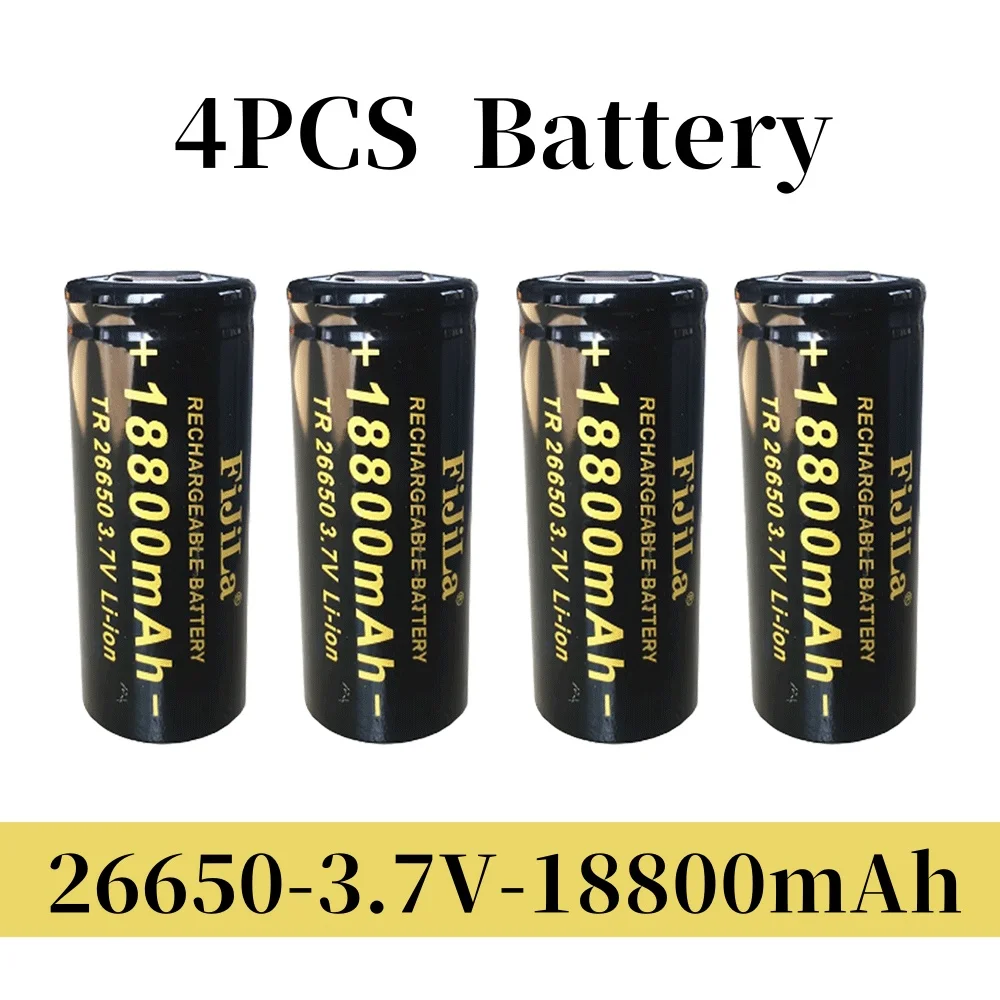 26650 3,7 V 18800 mAh batterij Hoge capaciteit 26650 50A Power batterij Lithium-ion oplaadbare batterij voor speelgoedzaklamp + oplader: GRIJS