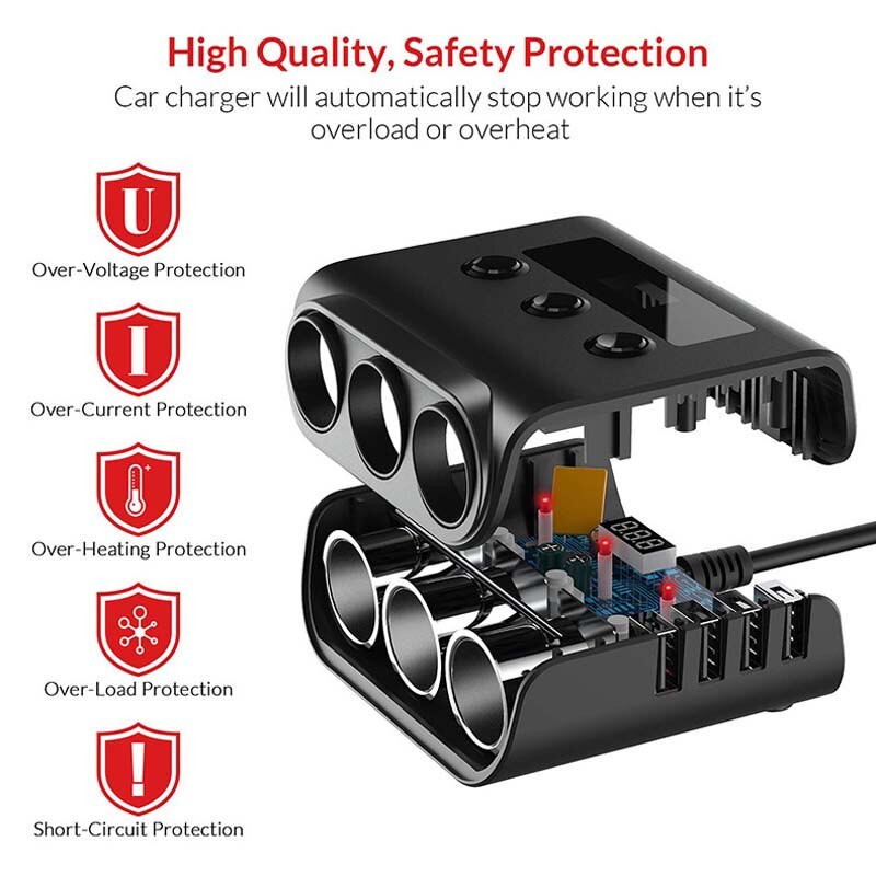 Sigarettenaansteker Splitter 4 Usb Charger Adapter 3.6A 100W Led Voltage Detectie Met Schakelaar Voor Mobiele Telefoon MP3 Dvr