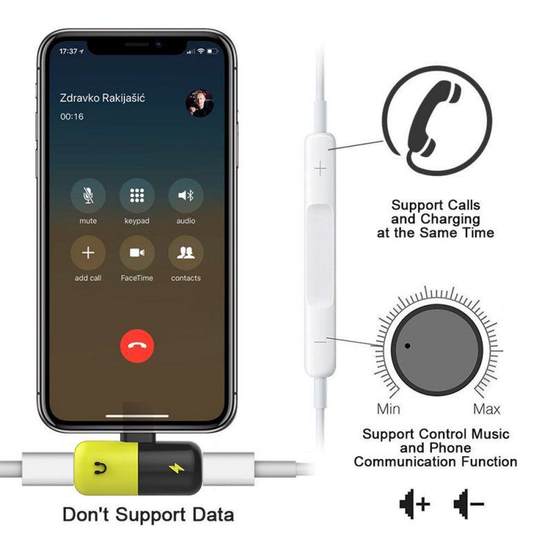 Para apple iphone 12,11 x s.x 8 7 plus cápsula dupla para luz ning adaptador de áudio para ipad