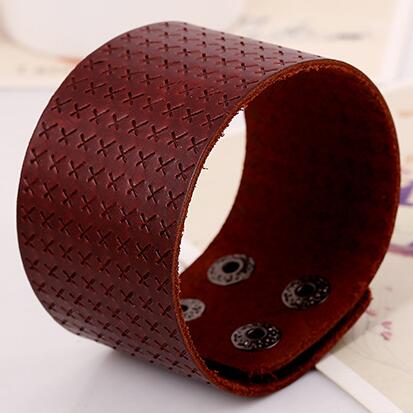 Punk Zwart Bruin Brede Lederen Polsbandjes Manchet Armband Gothic Casual Vrouwen Mannen Biker Eenvoudige Charme Bangle Vintage Sieraden: XX Brown