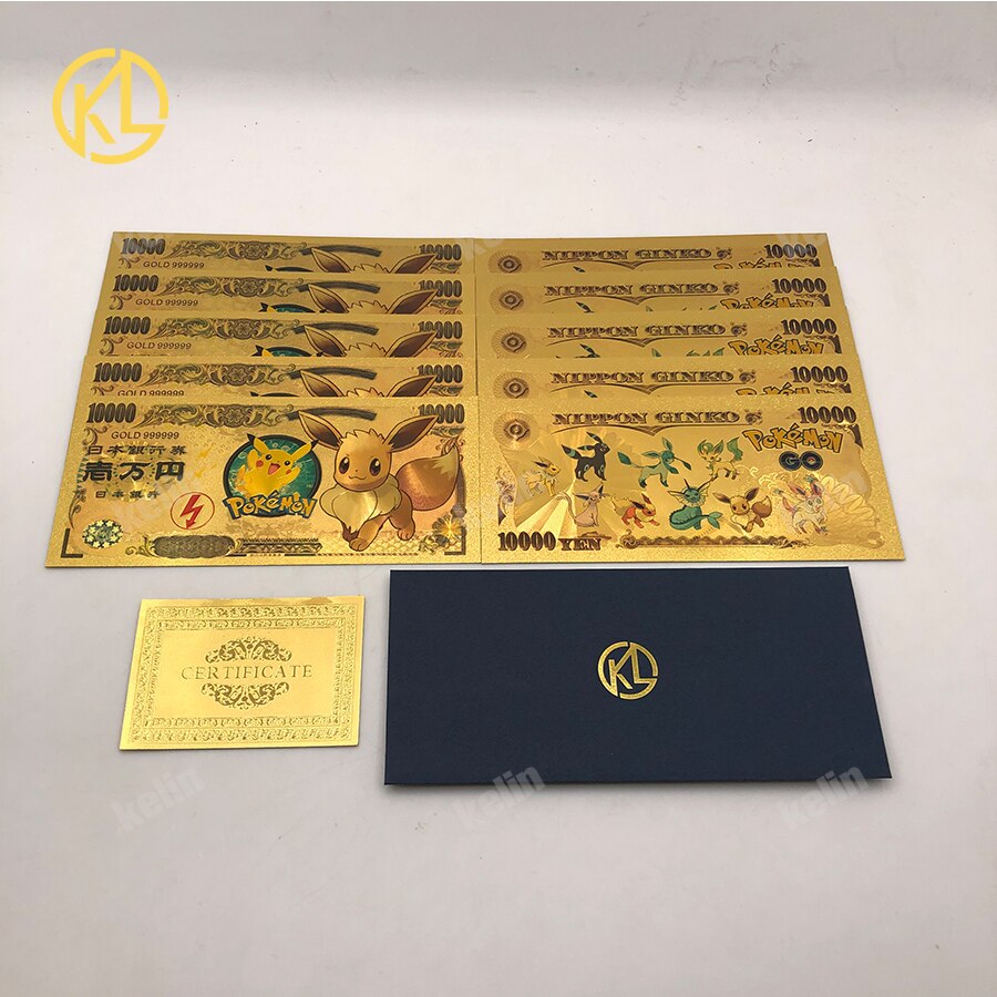 10 st/lot 10 typer japansk anime söta djur guldsedlar för samling souvenirsedlar: Djupblå