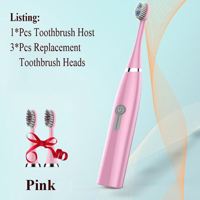 3 In 1 Waterproof Electric Toothbrush Upgraded Sonic Electrric Toothbrush Ultrasonic Smart Toothbrush Replaceable Best: Pink