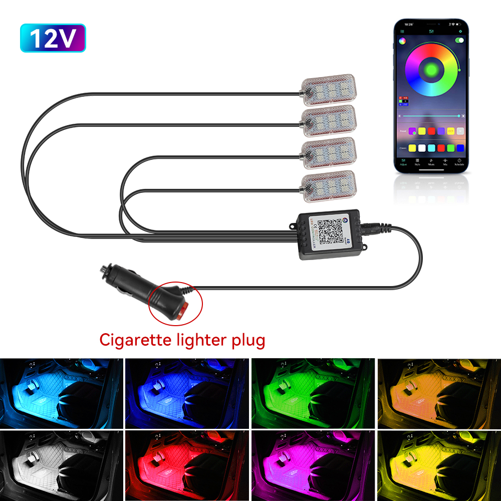 Tira de luces LED para Interior de coche, Kit de retroiluminación de iluminación de neón con aplicación remota USB, Control de música, lámparas decorativas RGB automáticas: Cristal azul