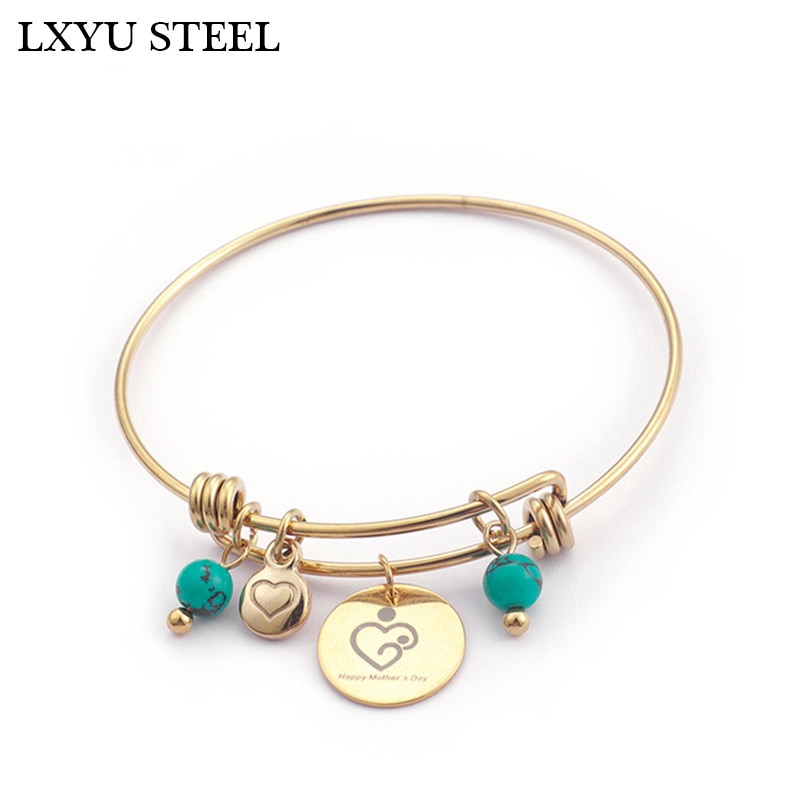 Blauwe kralen armband voor dames, 64mm roestvrijstalen hart- en letterarmbanden met bedel voor moederdag