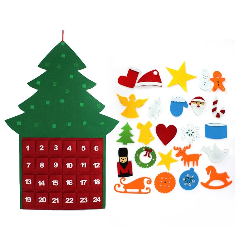 Felt Christmas Tree Ornaments Advent Calendar Set DIY Xmas Countdown Decorations Wall Door Hanging for Kids