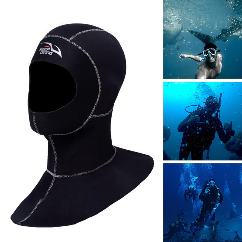 Wetsuit Scuba Hood Neoprene Dive Hood- 4 Sizes Diving Hat Cap Underwater Head: White Seam S