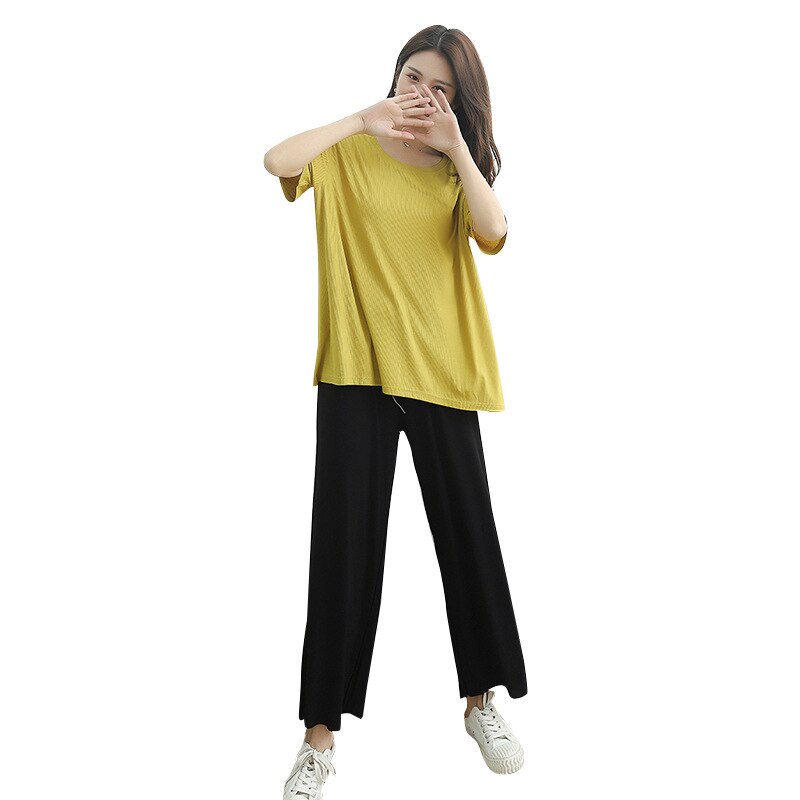 Plus size lösa fritidstoppar kvinnors vår- och sommarkostymer stil dampyjamas kortärmade pyjamasset