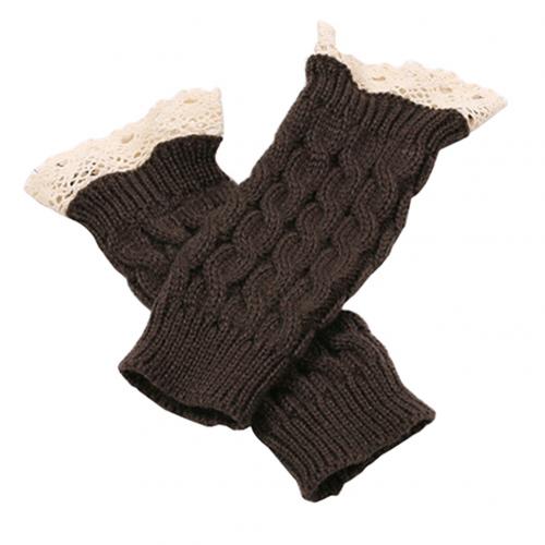 Mitaine longue en dentelle tricotée au Crochet pour femme, gants chauds pour les bras et les poignets, hiver automne: GRIS FONCÉ