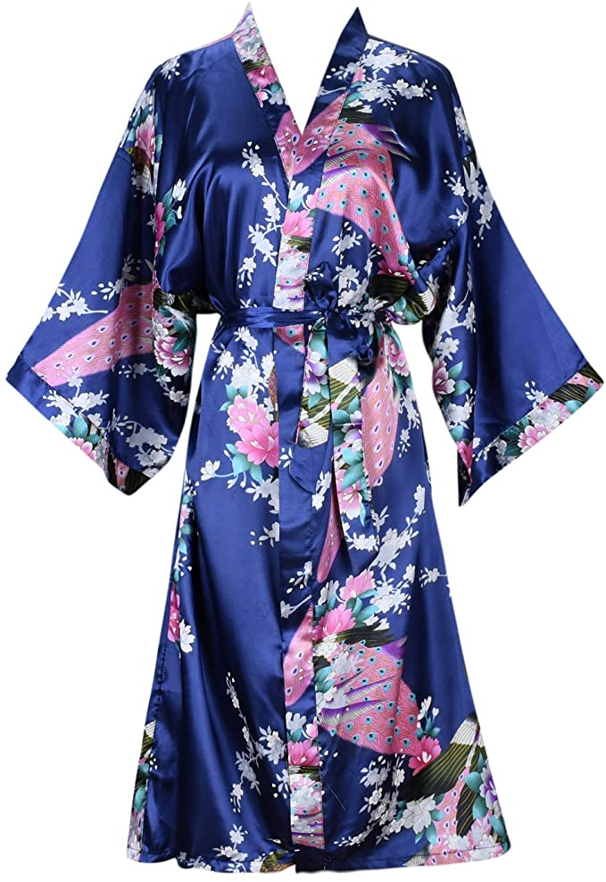 Zijde Satijn Bruiloft Bruid Bruidsmeisje Gewaad Bloemen Badjas Korte Kimono Robe Nacht Gewaad Badjas Mode Kamerjas Voor Vrouwen: XXL / Goud