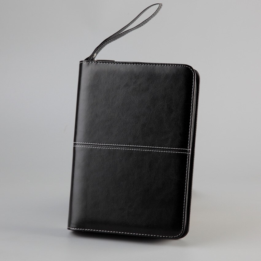 cute weekly A5 planner agenda organizer notebooks PU leather zipper notebook with lift handle refill writing pad 1289: black