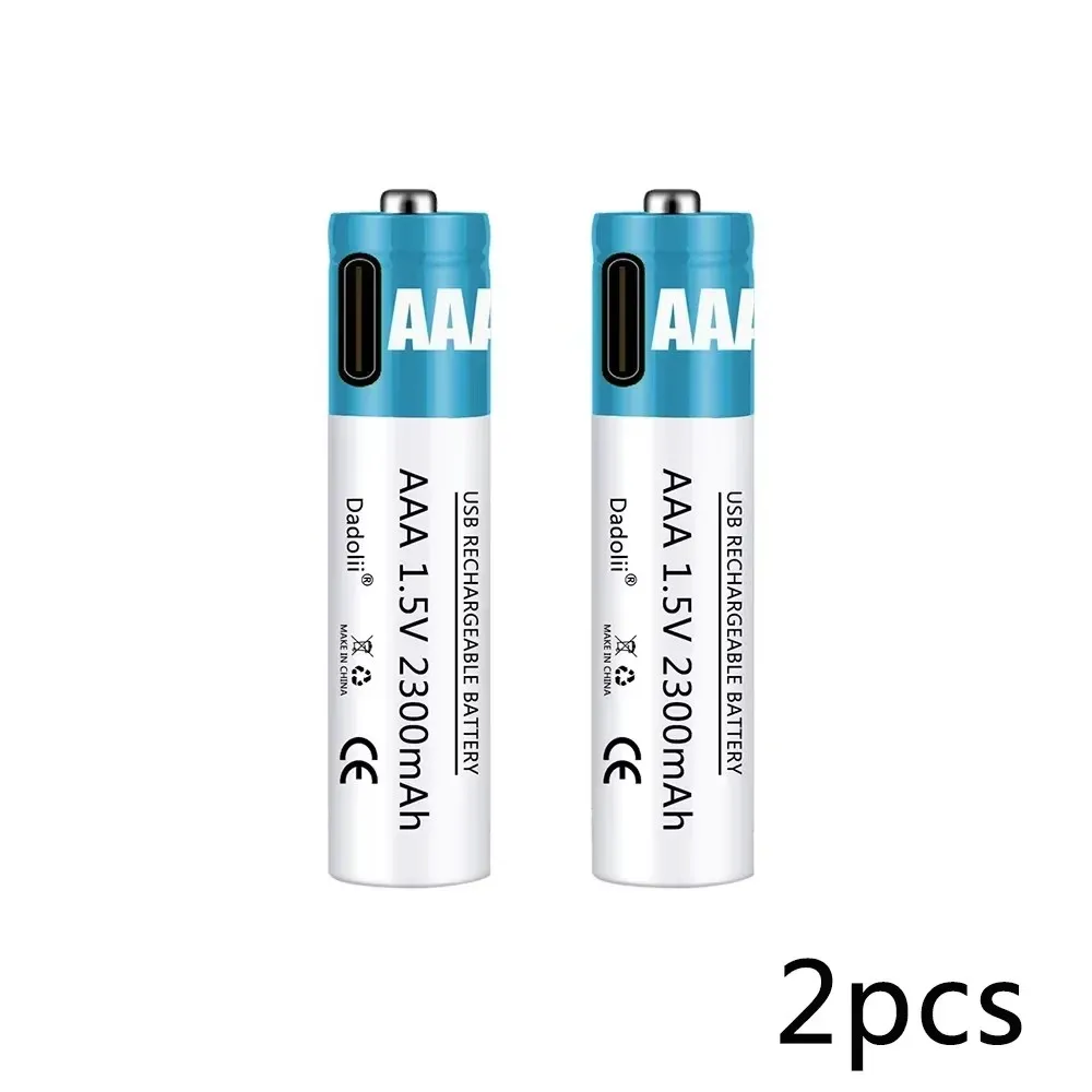 Nueva batería recargable AAA de 1,5 V, batería AAA recargable de 2300mAh, batería de polímero de litio, carga rápida mediante Cable USB tipo C: Oro