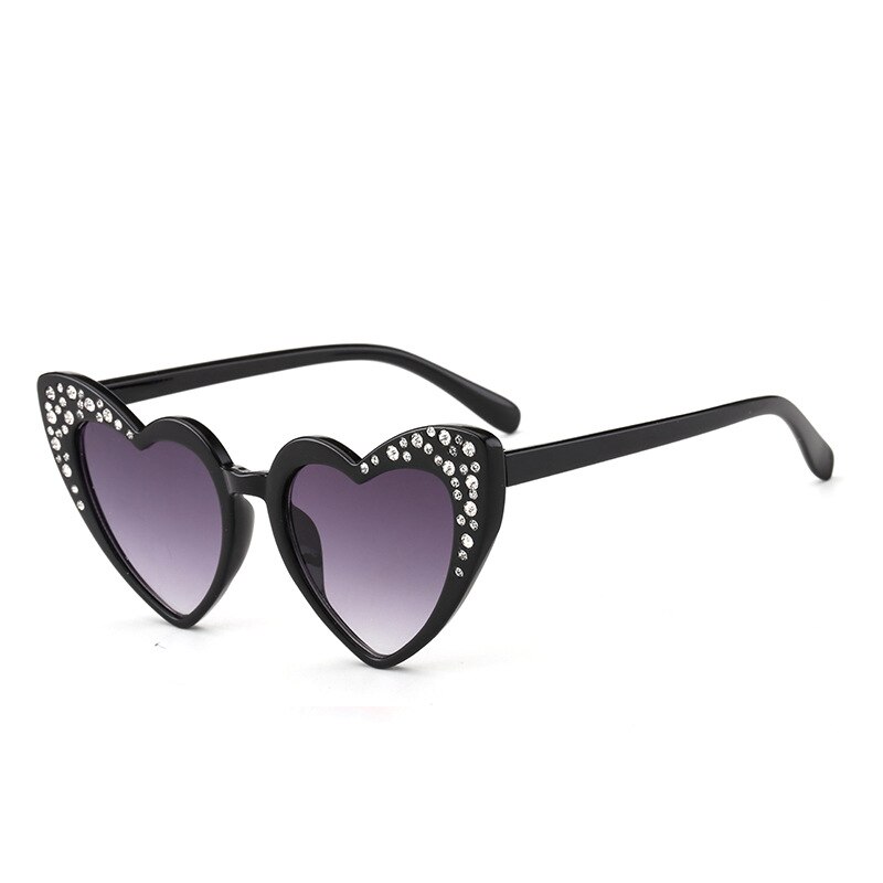 Gafas de sol con forma de corazón para niños y niñas, gafas con diamantes de imitación a la , gafas de sol para bebés, para niños, gafas con forma de corazón bonito: Black