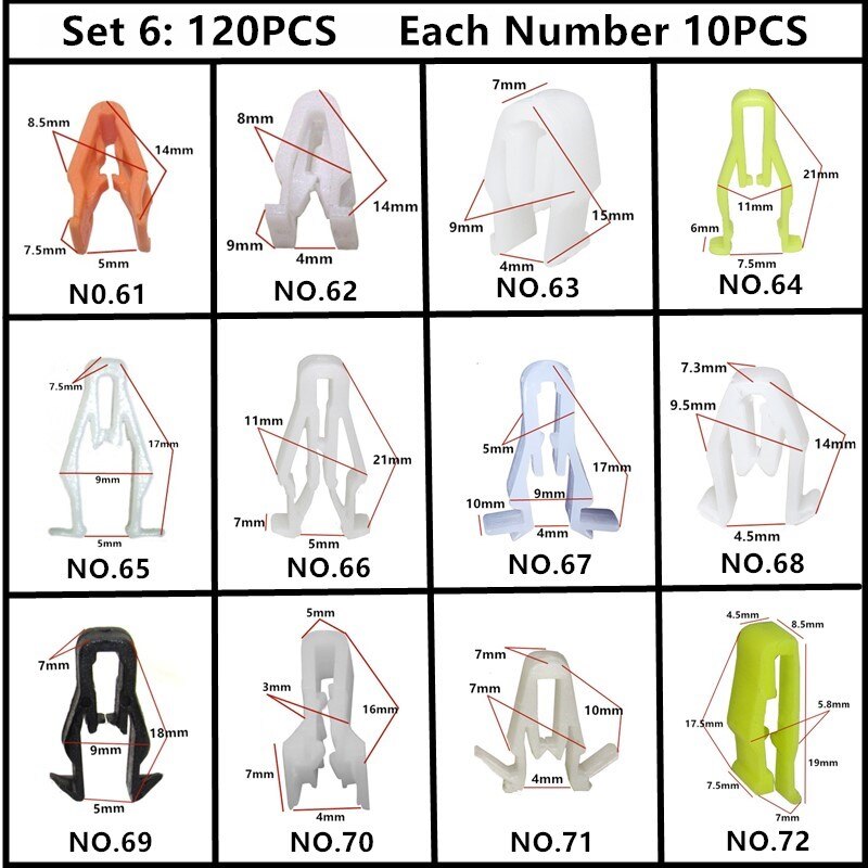 Til toyota tacoma mirai mark auto push-in skrue clips ekspansion plug-in snap nitte fastgørelse sæt 5mm 6mm 7mm 8mm 9mm 10mm hul: 120 stk blandet sæt 6