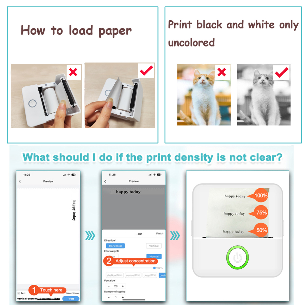 Mini Portable Printer Thermal Printing Sticker Wireless Inkless Mini Pocket Printer Self-adhesive Label Printer Photo Printer