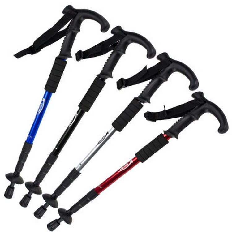 Alluminio 4-Sezione Telescopica A Piedi Bastone Da Trekking Trekking Pole Resistenza Agli Urti A Piedi Spiedi Telescopiche Trekking Polo Escursioni