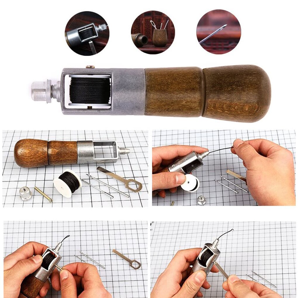 Punzón de cuero para coser a mano, Kit de agujas de hilo para costura de tela artesanal, herramientas de cuero, 5 unids/set por juego