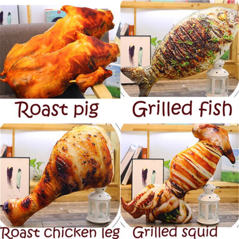 Simulatie voedsel wasbaar kussen sierkussen 3d vissen pizza eten snackvormig pluche bed kussen kussen huisdecoratie