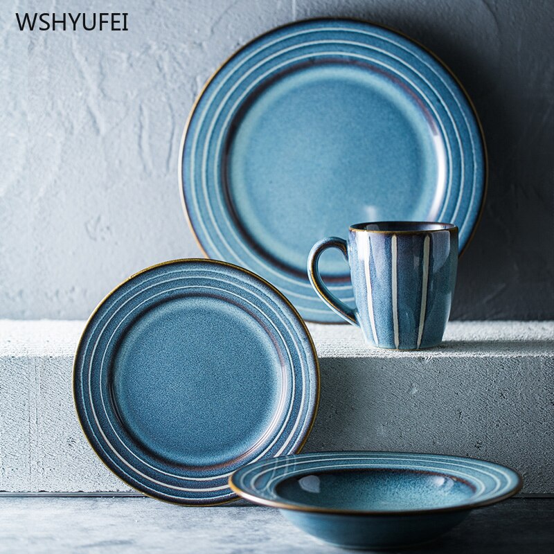 Painted ceramic round fruit plate saucer western food plate kitchen board dessert plate tableware set service plate cake plate