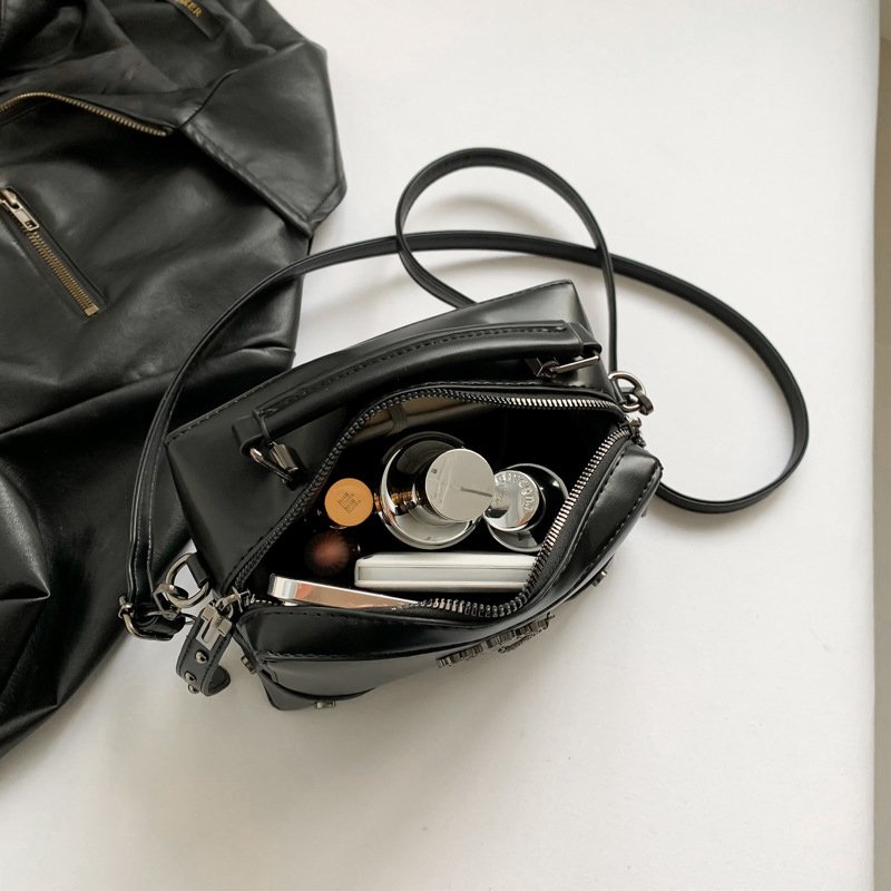 Petit sac à main à bandoulière carré punk gothique pour femme, poignée supérieure, croix tête de mort, cuir JOPU, initié, dame, sac à main, sac à main