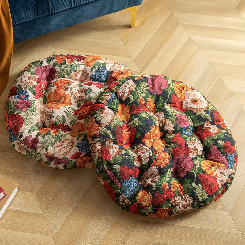 Cojín de ventana Flor Retro Homestay Futon jardín americano cojín redondo grueso hogar sala de estar Red dormitorio rojo Bahía