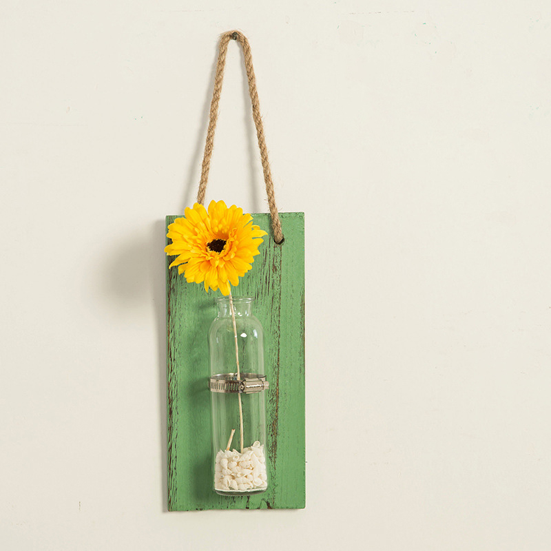 Väggmonterad dekoration innovativ blomma vas hylla hängande träplatta blommor kruka hänga för väggdekoration trädgård: Grön