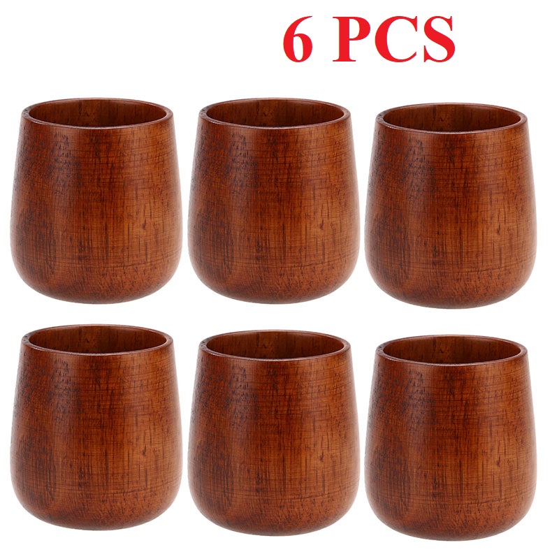 1-8 Pcs Wooden Cups Primitive Handmade Natural Spruce Wooden Cup Mug Breakfast Beer Milk Drinkware Product: CORAL RED