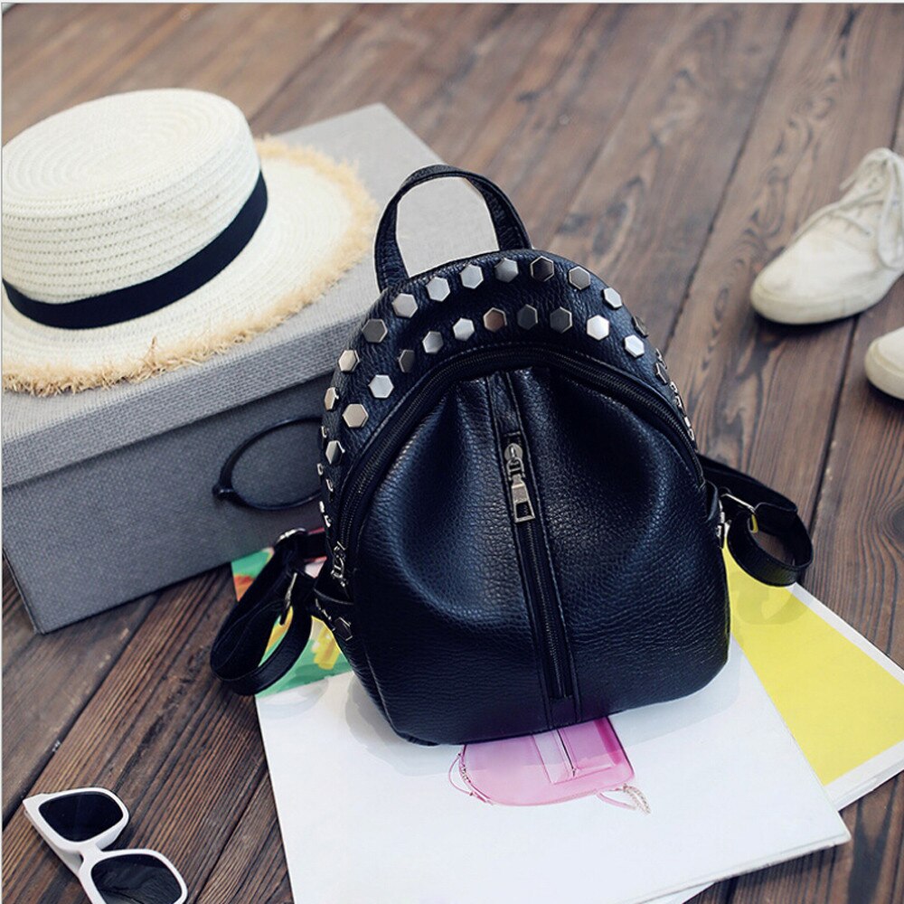 Frauen Mädchen Rucksack Tornister Schule Taschen Jugendliche Rucksack Mini Niet Tasche Kleinen Rucksack Leder Rucksack # p2s: Default Title