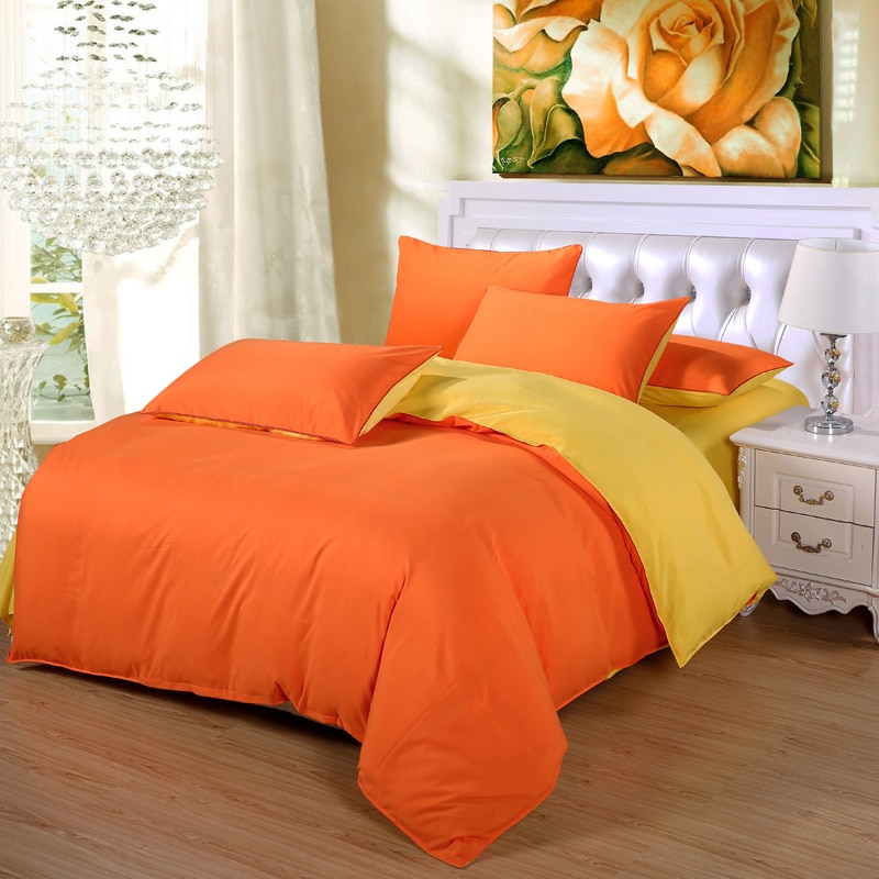 Dobbelt farve orange og gul lagen sengetøj sæt dynebetræk pudebetræk king dronning dobbelt fuld tvilling enkelt størrelse 3/4 stk
