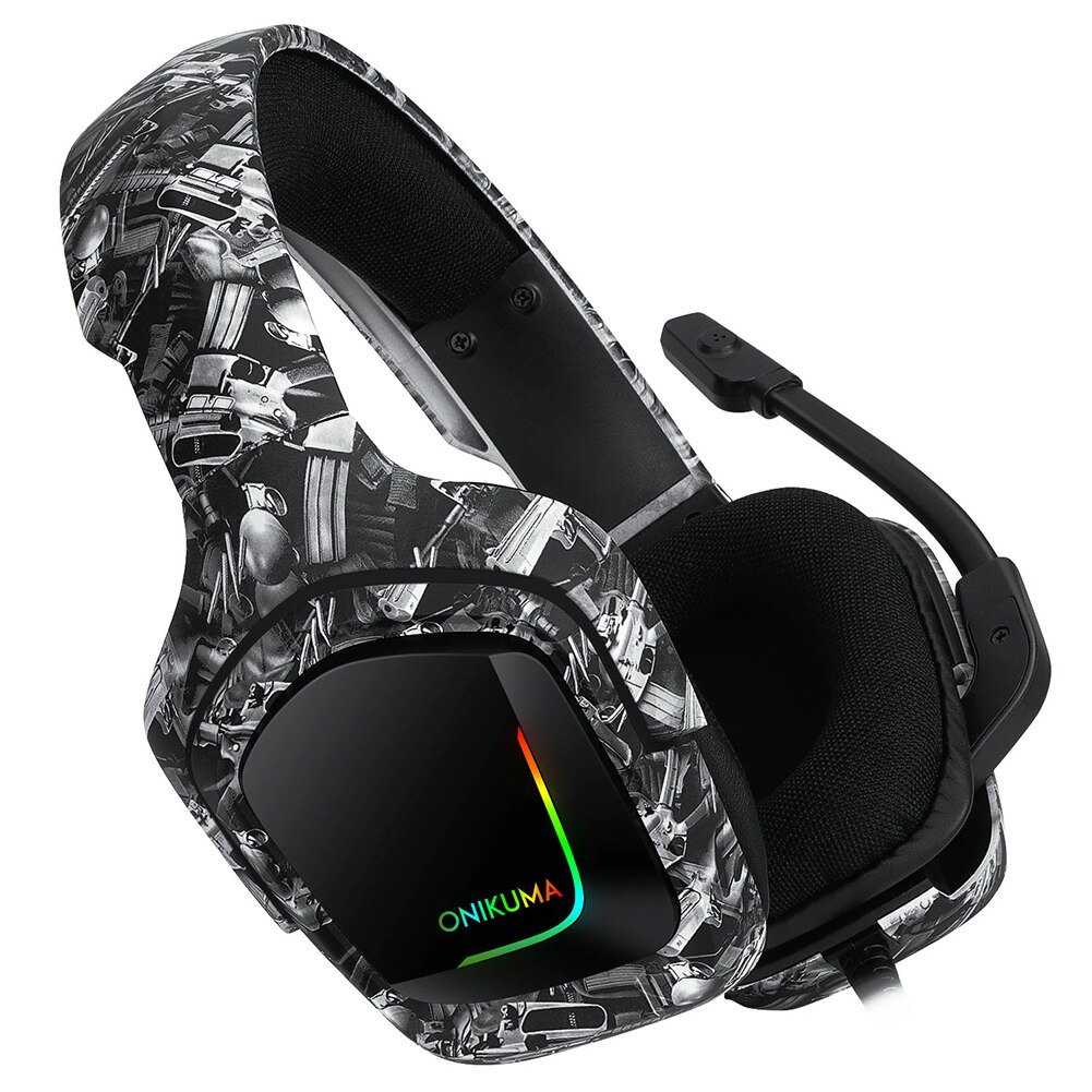ONIKUMA K20 Gaming Headset - 3.5mm Wired, RGB Lighting, Noise-Cancelling Mic for PC, Tablet, Smartphone: White