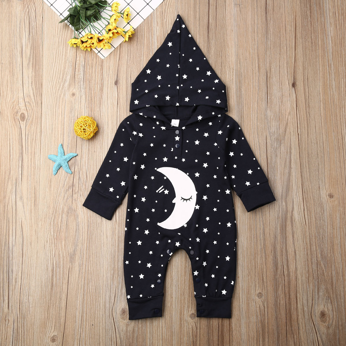 Nyfødte søskende matchende nattøj månestjernetryk nattøj til tvilling baby dreng pige brødre og søstre hætteklædte nattøj