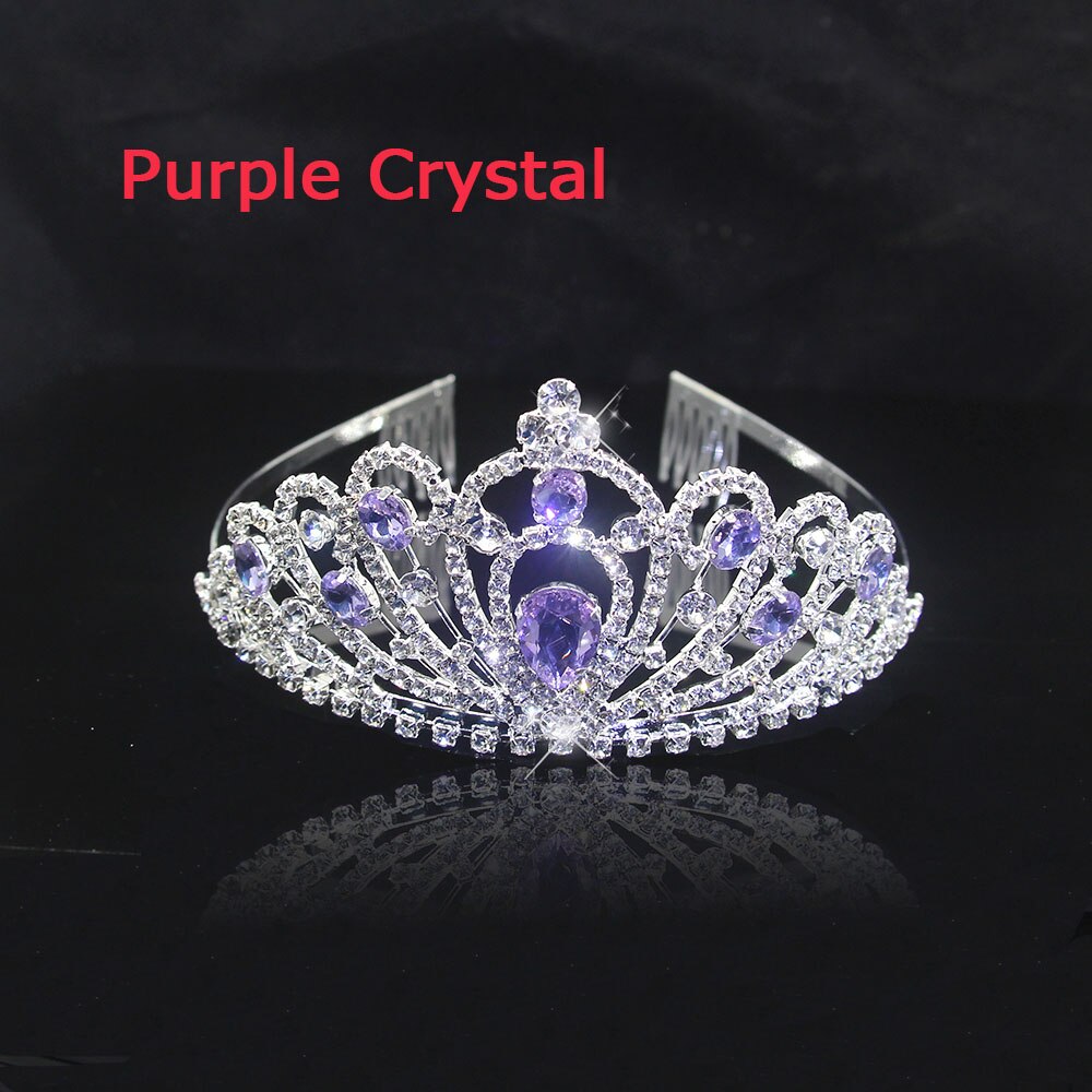 AINAMEISI 5 colors Crystal Tiaras Hair Accessories Gold Crowns Girls Headpiece Wedding Bridal Crown Hair Jewelry: silver Purple