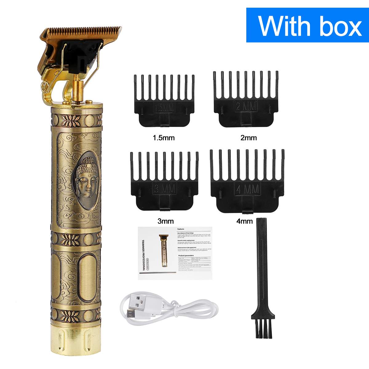 USB Bald Head Hair Clipper Trimmer Heavy Hitter Shaving Rechargeable Cordless Hair Cutter Buddha Dragon Tiger 0mm T Blade Head: Type 6