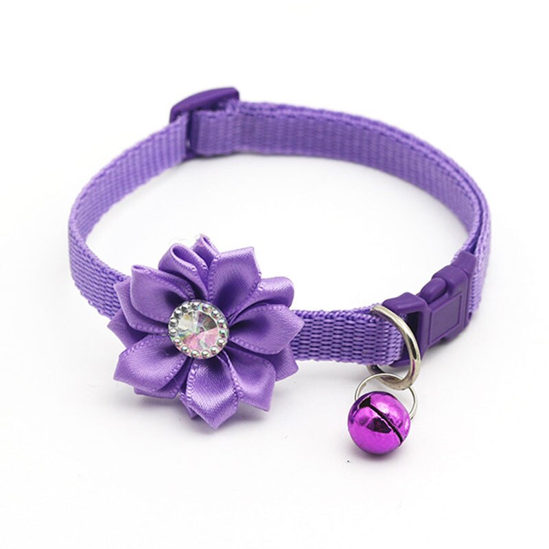 1PC collier pour chien fleur cloche diamant chien chat collier cou sangle réglable facile à porter boucle beau chat collier chat accessoires: VIOLET