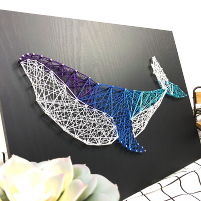 Diy nail string art kit hval vikling linjer tegning male kunst kit med ramme 3d garn maling pin string art