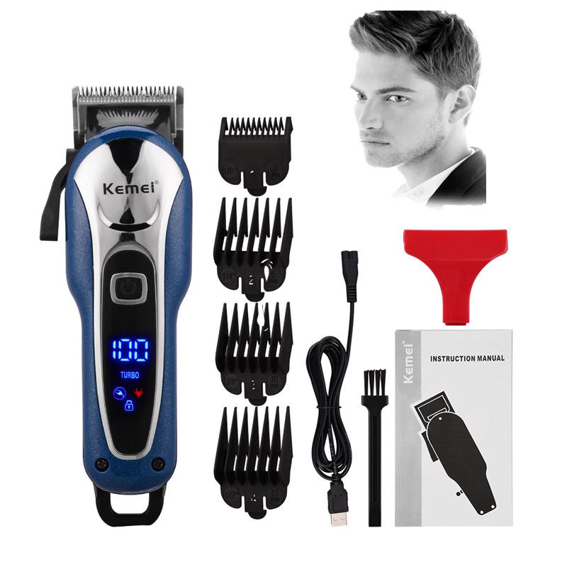 Kemei KM-1995 Professional Hair Clipper Men Cordless Hair Trimmer Stainless Steel Cutter Blade LCD Display Hair Cutting Machine