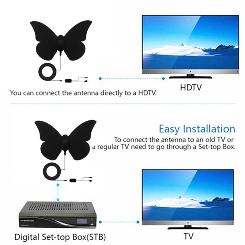Amplified HD Digital TV Antenna Long 50-80 Miles Range Older TV's Indoor Powerful HDTV Amplifier Signal Booster