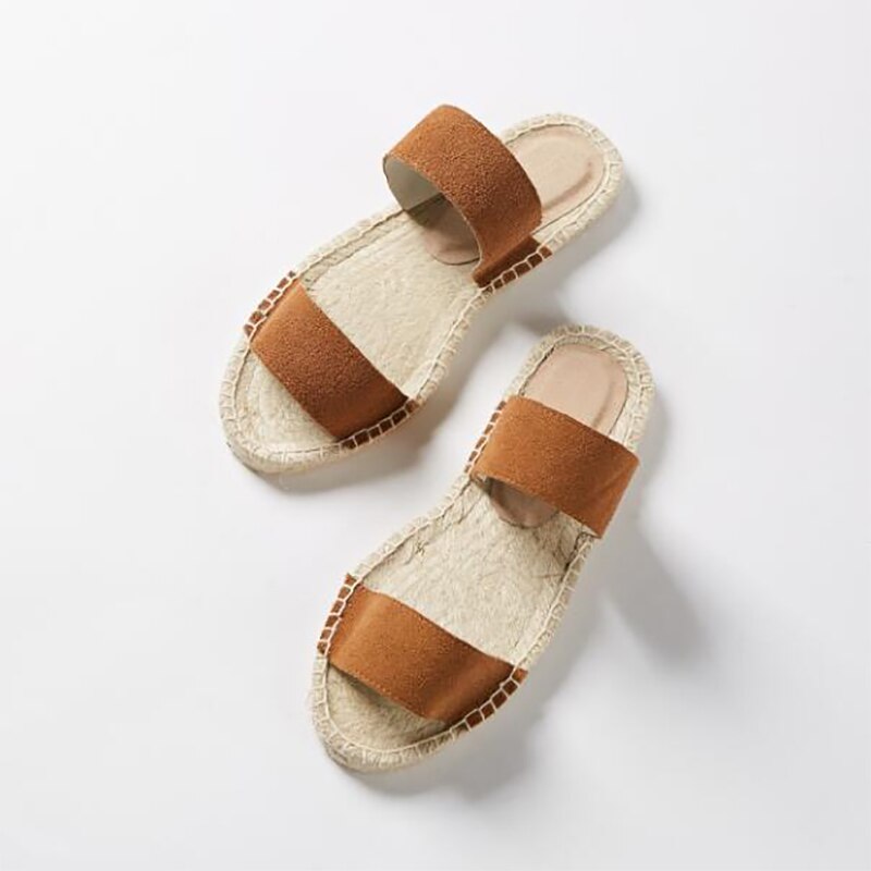 étnica Casual alpargatas planas nuevas mujeres primavera deslizamiento en los pescadores de cáñamo zapato con cuerda: Brown / 4