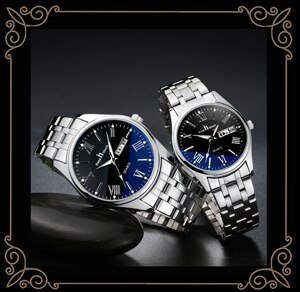 Houden In Touch Bruiloft Paar Horloges Voor Liefhebbers Staal Waterdicht Koppels Horloge Man En Dames Jurk Mannen Klok Reloj hombre: Black watch set