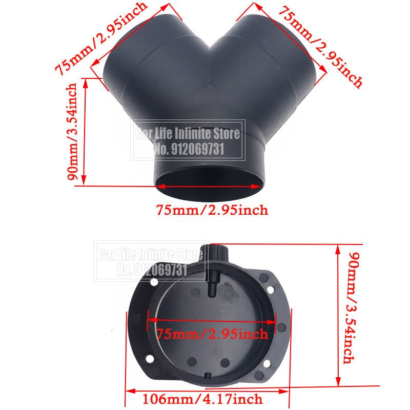 60/75Mm Voor Webasto Eberspaecher Diesel Parking Accessoire Air Vent Ducting T Y Stuk Elleboog Pijp Uitlaat Uitlaat connector Joiner: 75mm Heater DuctingE