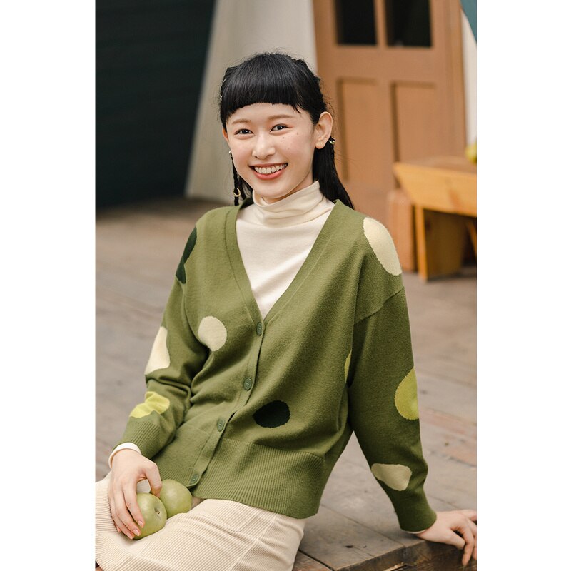 Dames effen kleur ronde hals vest lange mouwen trui knoop