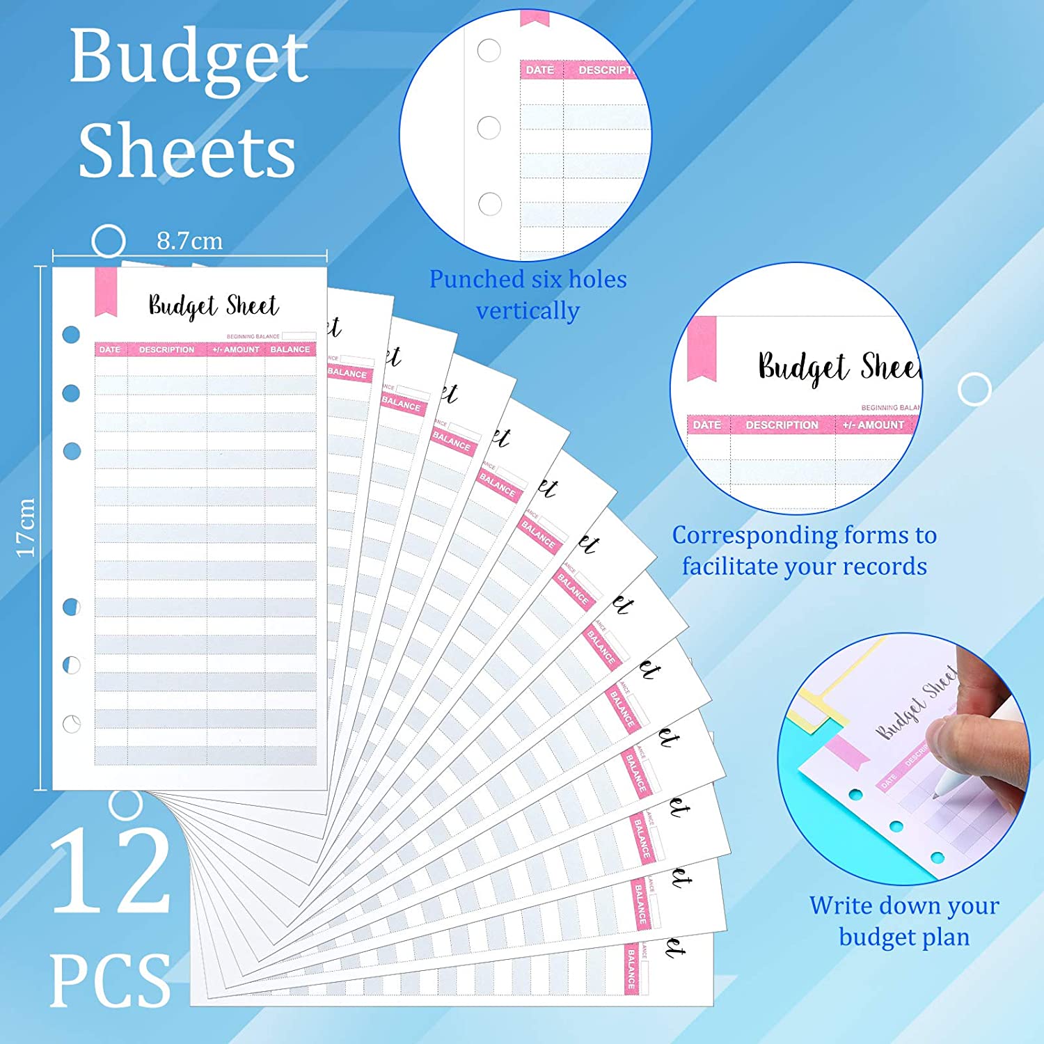 27 Pieces 6-Ring Binder Cover A6 Binder Cover 12 Pieces Binder Zipper Pockets and Sheets for Personal Budget Planner Notebook