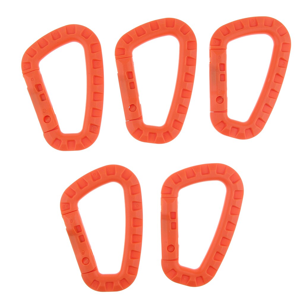 5Pcs Outdoor Carabiner D-Ring Key Chain Clip Hook Camping Plastic Buckle for Quickdraw, Travel Backpack, Bottle Holder: Orange