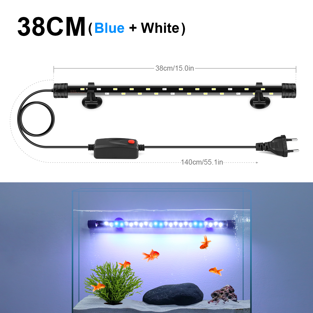 48/38CM LED pecera lámpara de tubo subacuática barra de luz 220V UE para acuario sumergible peces mascota planta crecimiento iluminación Decoración