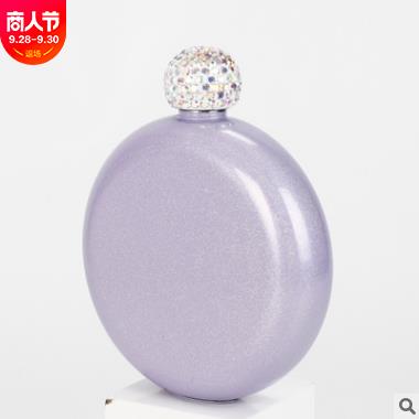 Mini frasco de Alcohol redondo para mujer, Petaca de acero inoxidable con tapa de diamante, 304 de acero inoxidable, 10,1 cm * 9 cm * 2,6 cm: F