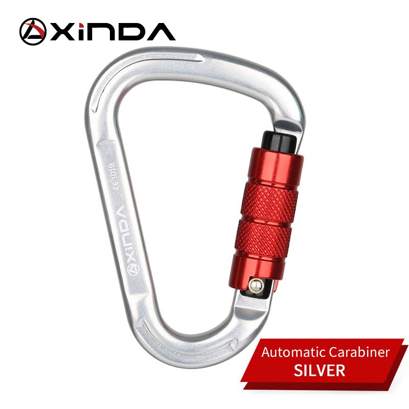 XINDA Outdoor Klettern Karabiner 25KN Sicherheit Stecker Schloss Aluminium legierung Frühling-geladen Tor Schnalle Überleben Ausrüstung: Auto-Silver