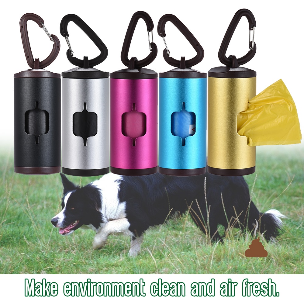 Dog Waste Dispenser Pet Poop Holder Dog Waste Dispenser Aluminum Tube Includes 15pcs Waste Bags Refillable Pet Outdoor Supplies