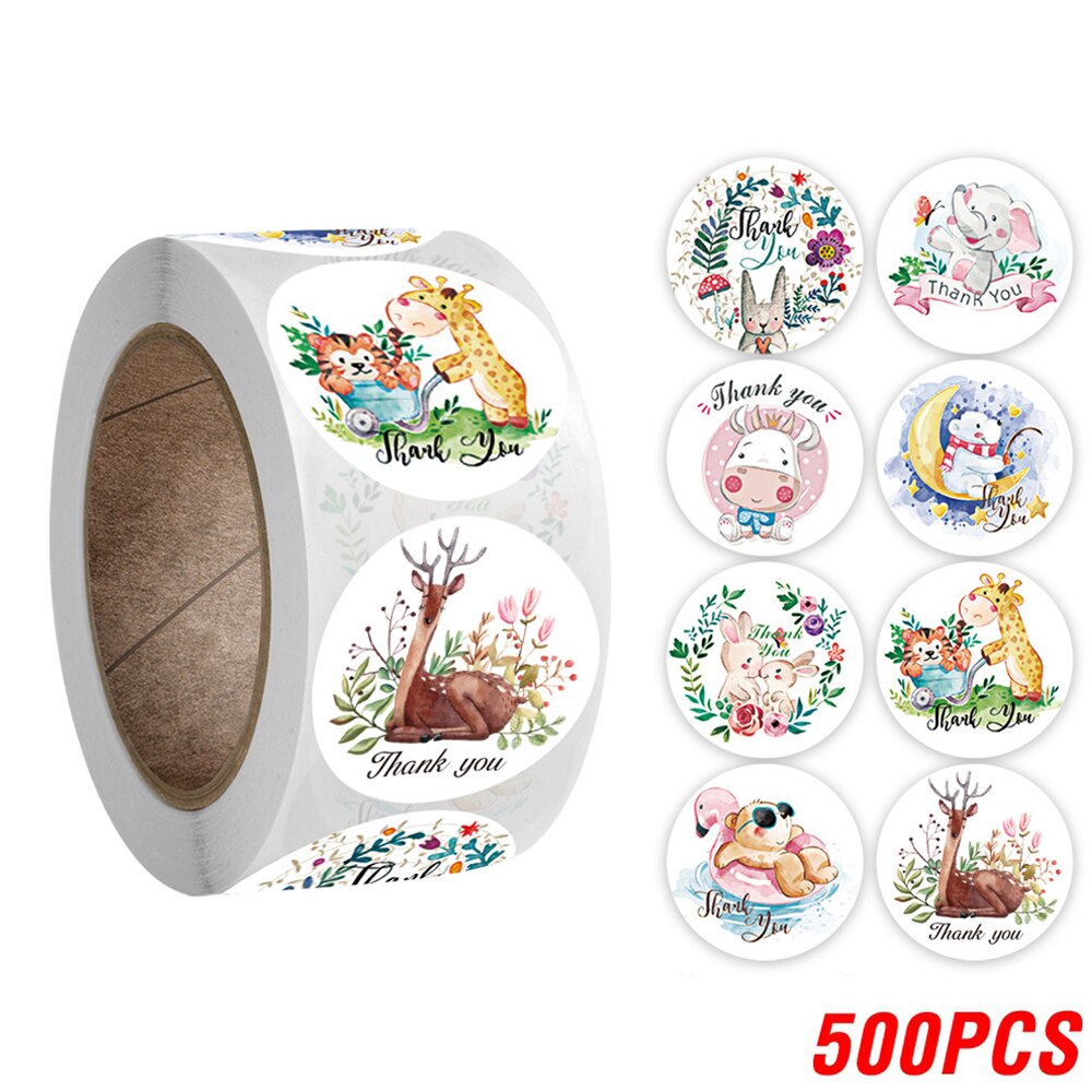 Pegatinas de agradecimiento de animales para niños, 100-500 piezas, de elefante, conejo, etiquetas de sello, recompensa, diario, álbum de recortes, papelería, pegatina: YH298-500pcs