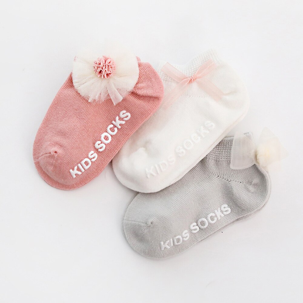 3 Paia/pacco Appena nato Del Cotone Della Caviglia Calzini E Calzettoni bambino anti-Pavimento antiscivolo Calzino Del bambino Delle Ragazze 3D Increspato Bowknot Del Merletto Del Fiore Calzini E Calzettoni principessa: Colore rosa / 1-3 years
