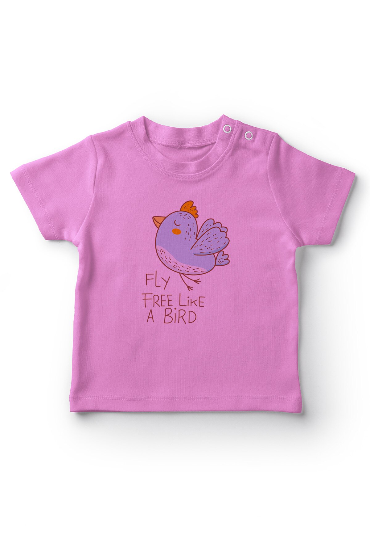 T-shirt bébé fille angemiel « free to fly » avec motif oiseau aimant rose