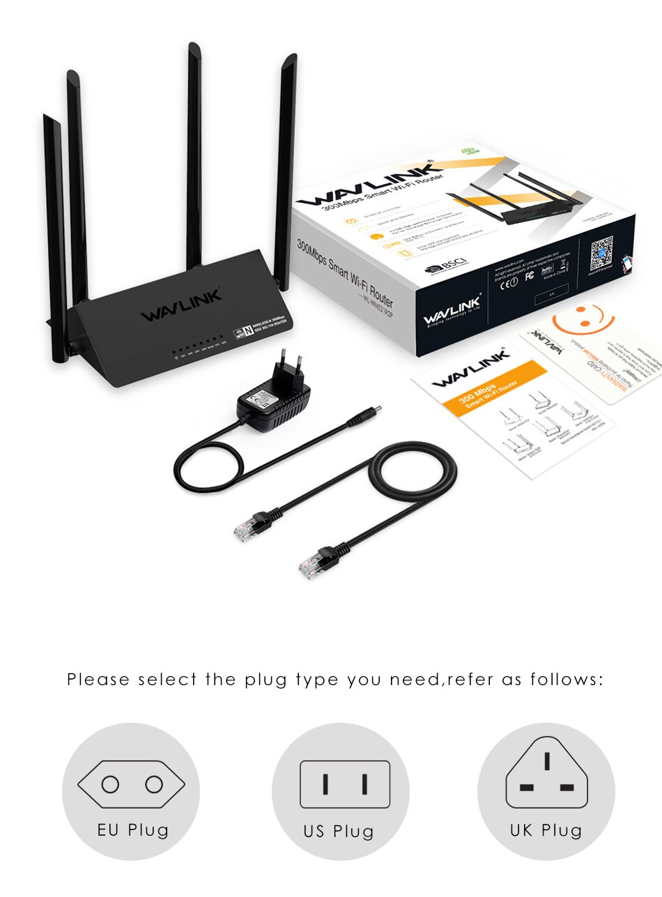 Wavlink 521r2p 2.4ghz wifi roteadores 1167mbps wifi repetidor 128mb ddr3 alto ganho 4 antenas extensor de rede ue eua uk au plug: UK plug